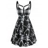 Robe Gothique à Carreaux Squelette Imprimée Anneau en O - Noir L
