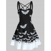 Halloween Bat Print Criss Cross High Waisted Cami Dress - BLACK M