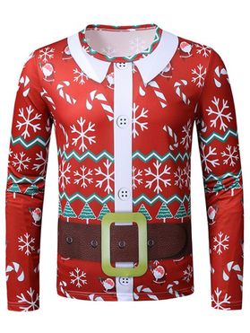 Christmas Snowflake Santa Suit Print Slim Crew Neck T Shirt