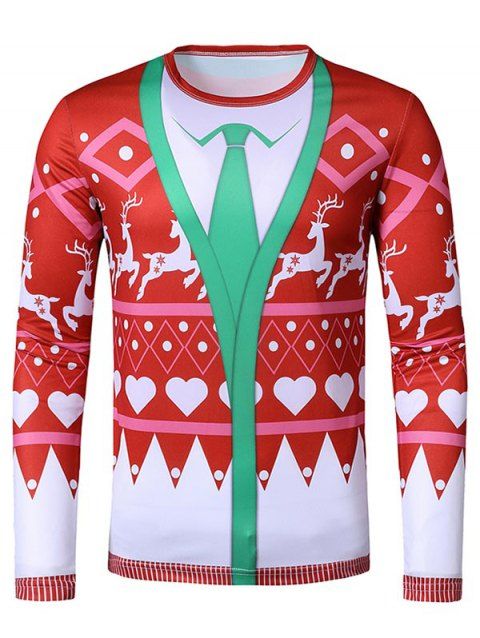 Christmas Elk Faux Suit Print Slim Leisure T Shirt