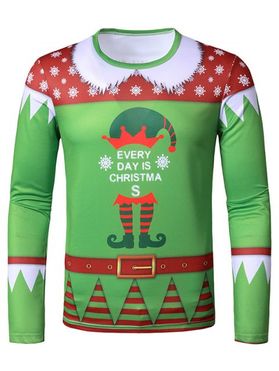 Christmas Elf Suit Print Slim Long Sleeve T Shirt