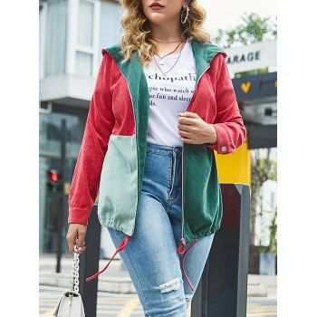 

Plus Size Corduroy Colorblock Hooded Zip Jacket, Multicolor