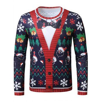 

Christmas Santa Snowflake Faux Suit Print Slim Casual T Shirt, Multicolor