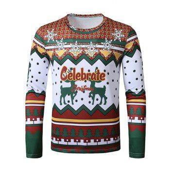 

Celebrate Christmas Elk Print Slim Crew Neck T Shirt, Multicolor