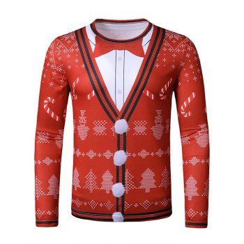 

Christmas Candy Faux Suit Print Slim Leisure T Shirt, Red