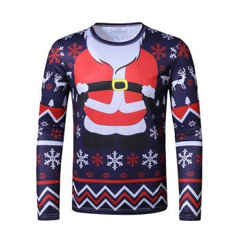 

Christmas Santa Claus Snowflake Print Slim Long Sleeve T Shirt, Multicolor