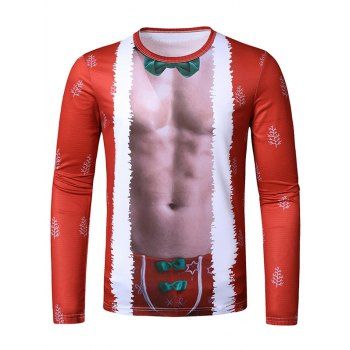 

Christmas Santa Suit Chest Print Slim Crew Neck T Shirt, Multicolor