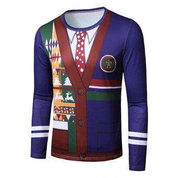 

Christmas Biscuit Faux Colorblock Suit Print Slim Casual T Shirt, Multicolor