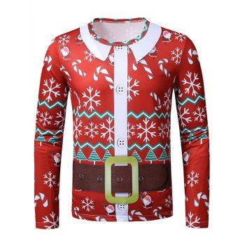 

Christmas Snowflake Santa Suit Print Slim Crew Neck T Shirt, Multicolor