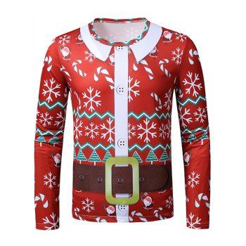 Christmas Snowflake Santa Suit Print Slim Crew Neck T Shirt