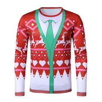 

Christmas Elk Faux Suit Print Slim Leisure T Shirt, Multicolor