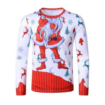 

Christmas Santa Striped Crew Neck Casual T Shirt, Multicolor