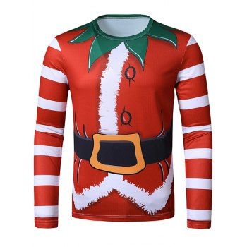 

Christmas Elf Suit Printed Slim Long Sleeve T Shirt, Multicolor