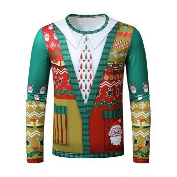 

Christmas Colorblock Faux Suit Print Slim Crew Neck T Shirt, Multicolor