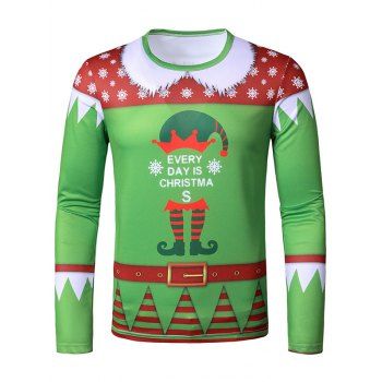 

Christmas Elf Suit Print Slim Long Sleeve T Shirt, Green