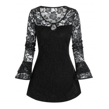 

Gothic Lace Panel Keyhole Poet Sleeve Top, Black