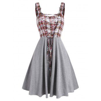 

Sleeveless Plaid Print Lace-up Front Dress, Multicolor a