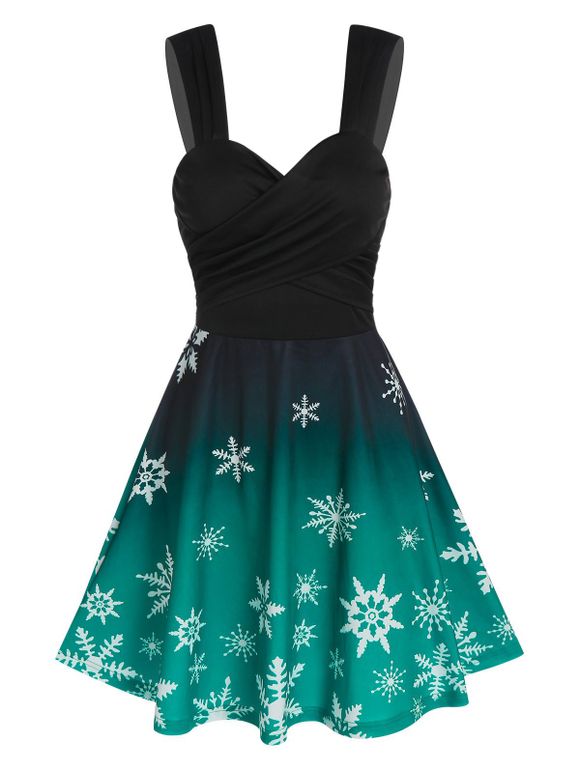 Mini Robe Flocon de Neige Imprimée à Volants à Bretelle - Noir L