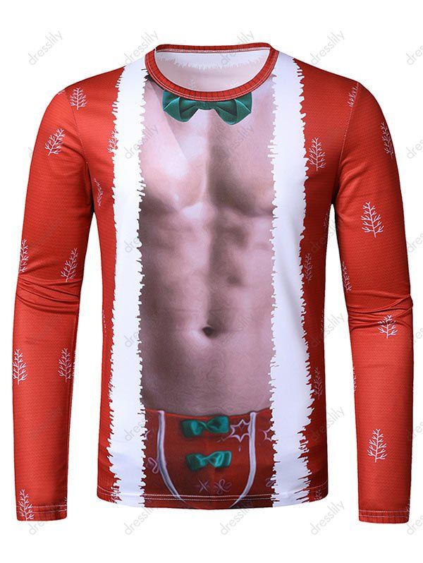 Christmas Santa Suit Chest Print Slim Crew Neck T Shirt - multicolor S
