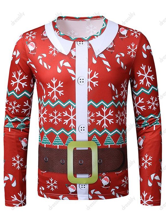 T-shirt Moulant Père Noël et Flocon de Neige Imprimés à Col Rond - multicolor XL