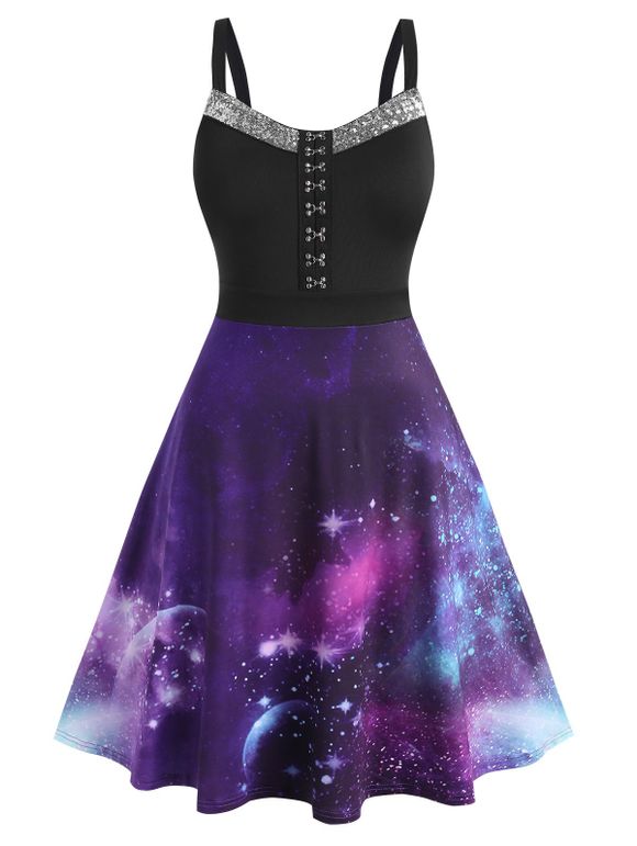 Robe Galaxie Au Crochet de Grande Taille à Paillettes - Noir 5X