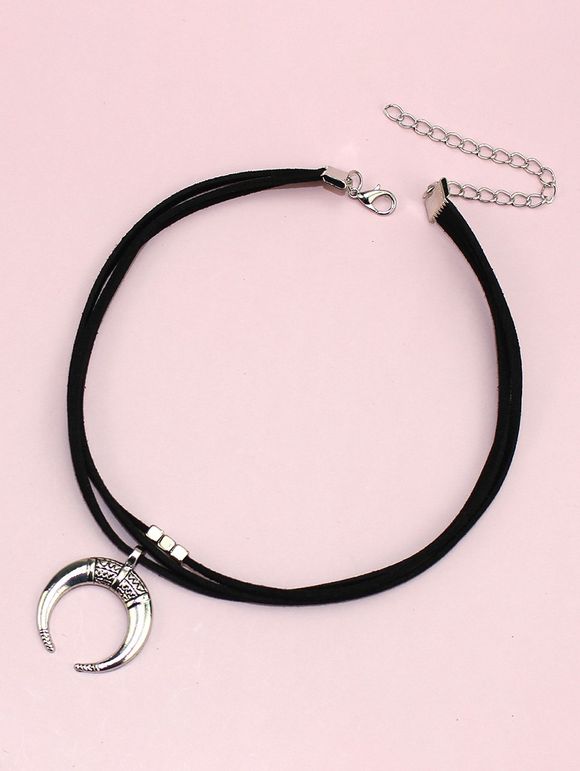 Collier Multicouche avec Pendentif en Forme de Lune - Argent 