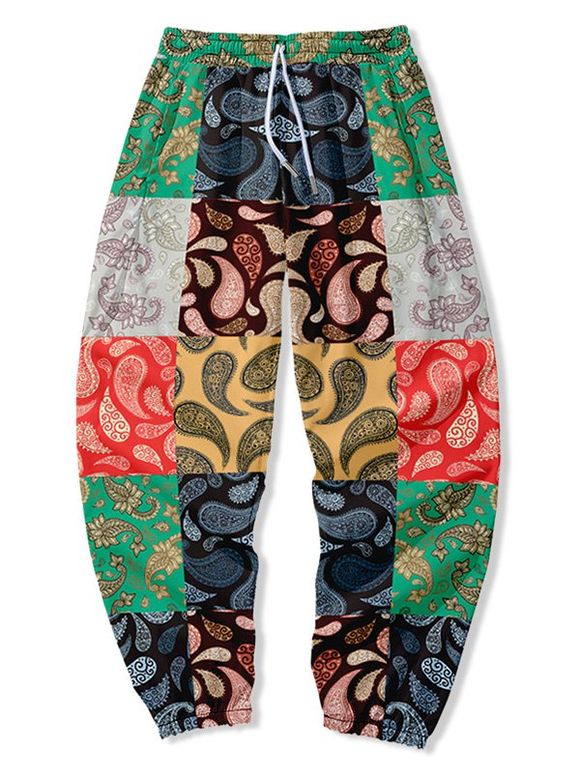 Pantalon Floral Applique Jointif à Pieds Etroits - multicolor A XL