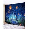 Tapisserie Murale d'Halloween Citrouille Cimetière Imprimés - Bleu W118 X L79 INCH