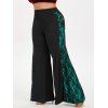 Pantalon Evasé d'Halloween Bouclé en Dentelle Insérée de Grande Taille - Turquoise Moyenne 5X