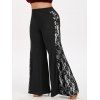Pantalon Evasé d'Halloween Bouclé en Dentelle Insérée de Grande Taille - Blanc L