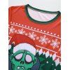 Christmas Hat Zombie Print Slim Crew Neck T Shirt - multicolor XXL