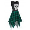 Robe Mouchoir Gothique à Carreaux Motif de Crâne - Vert S