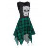 Robe Mouchoir Gothique à Carreaux Motif de Crâne - Vert 3XL