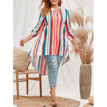 

Plus Size Rainbow Stripes Dip Hem Blouse, Multicolor