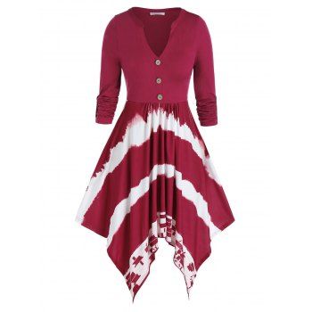 

Plus Size Dip Dye Hanky Hem Rolled Up Sleeve Dress, Deep red