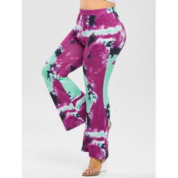

Plus Size High Rise Tie Dye Flare Pants, Purple