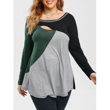 

Plus Size Colorblock Cutout Chain Detail Tunic Tee, Multicolor a