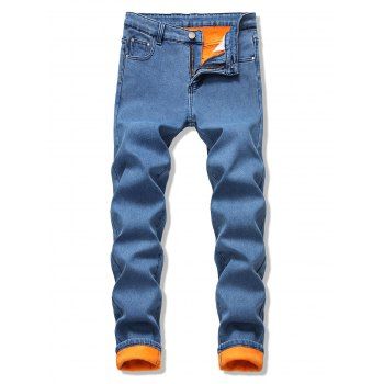 

Zip Fly Straight Fleece Jeans, Silk blue