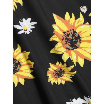 Sunflower Print Mock Button High Waist Cami Dress