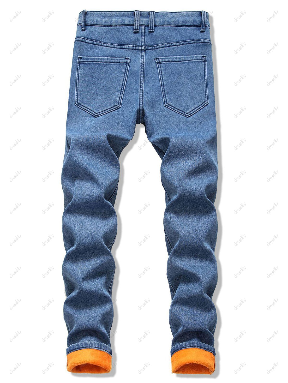 [35% OFF] 2020 Zip Fly Straight Fleece Jeans In SILK BLUE | DressLily