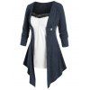 Haut Drapé Tricoté Dentelle Insérée de Grande Taille à Manches Longues - Cadetblue 5X