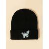 Chapeau Tricoté Elastique Motif de Papillon Brodé - Noir 