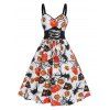 Robe d'Halloween à Bretelle à Imprimé Citrouille à Carreaux à Taille Nouée en Ligne A Style Corset - multicolor B 2XL