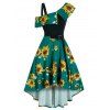 Robe Ligne A Haute Basse Ceinture à Imprimé Tournesol Bague en O de Vacance - Vert Mer Moyen 2XL