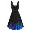 Robe d'Eté à Bretelle Peinture Eclaboussée avec Lacets avec Œillet en Ligne A à Col Plongeant - Noir 3XL