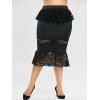 Plus Size Ruffled Lace Insert Midi Fishtail Skirt - BLACK 4X