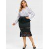 Plus Size Ruffled Lace Insert Midi Fishtail Skirt - BLACK 4X