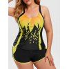 Maillot de Bain Tankini avec Croisés dans le Dos et à Imprimé Grande-Taille - Jaune 4X