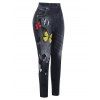 Plus Size 3D High Waisted Butterfly Print Jeggings - BLACK 2X