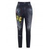 Plus Size 3D High Waisted Butterfly Print Jeggings - BLACK 2X
